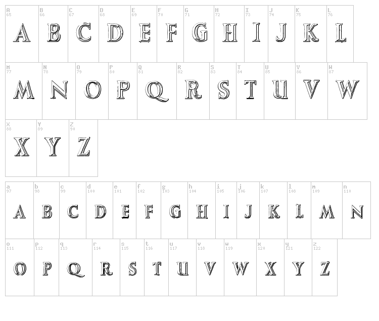 Augustus Beveled font map